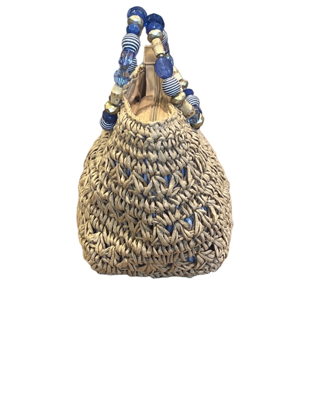 Cappelli Straworld Handbag Purse Chunky Beaded Round Handles - Picture 2 of 9